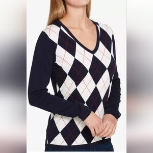 Tommy Hilfiger "IVY SWEATER"  Argyle V-Neck Knit Sweater, size M, #RN#54163, NWT